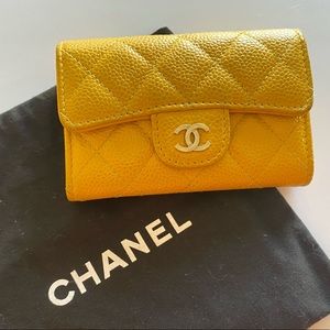 Chanel Quilted Yellow Flap Cardholder Light Gold Hardware